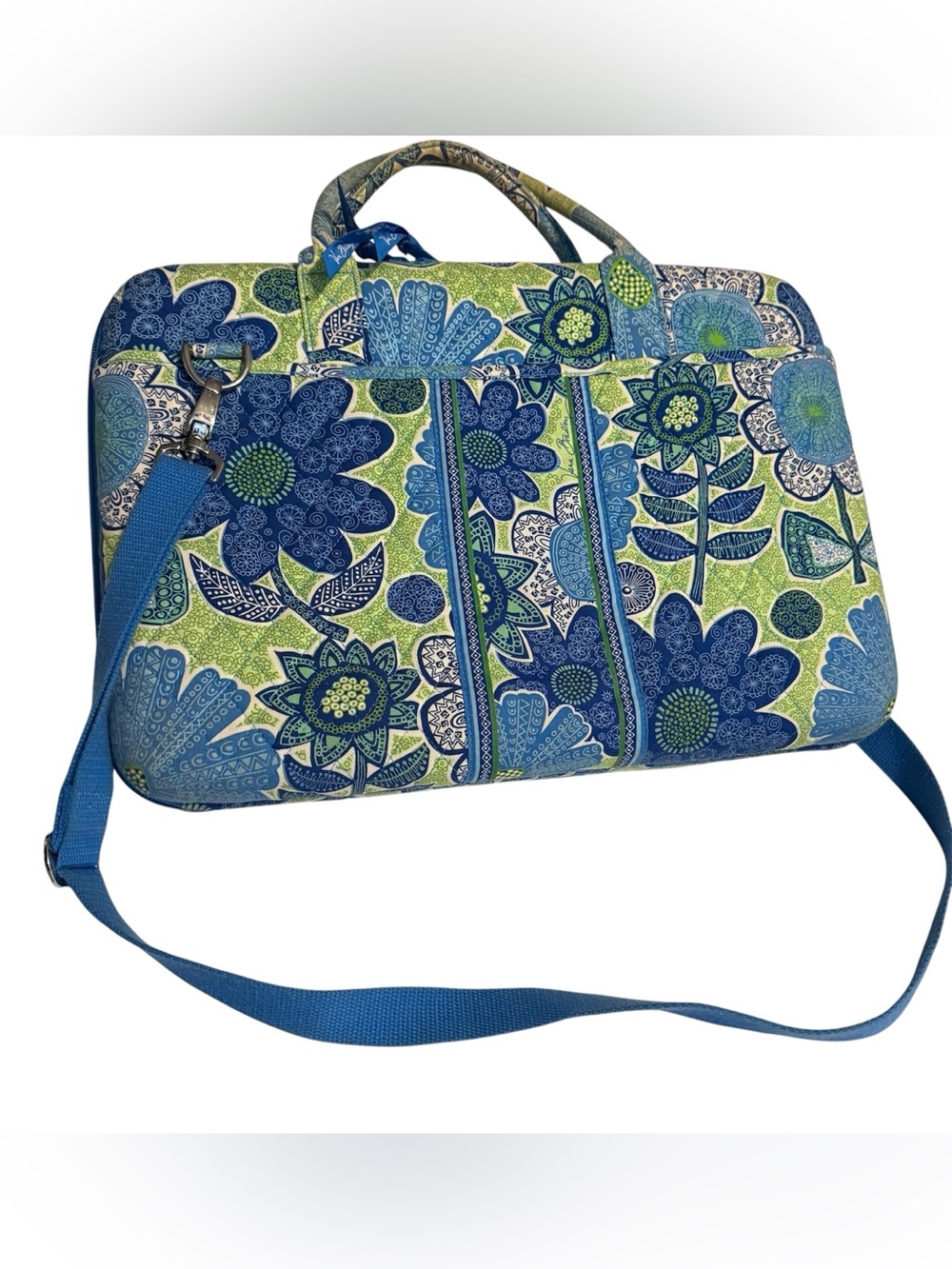 Vera Bradley Quilted Laptop Travel Bag Blue Green Floral Butterfly Print - Picture 4 of 6